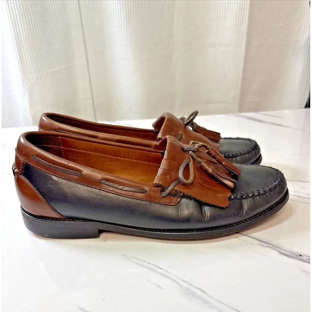 Johnston & Murphy Loafers Dress Shoes Leather Brown Black Tassels 10M